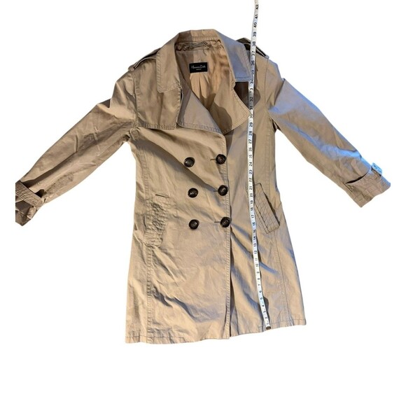 Massimo Dutti Beige Trench Coat Double-Breasted Belted Size M Vintage - Picture 9 of 12